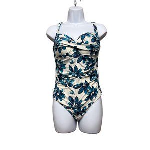 Women's Nip Tuck Joanne Blue Floral One Piece Tummy Control Swimsuit Size 10